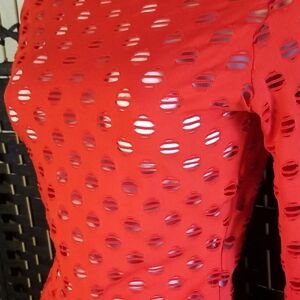 Red Textured Long Sleeve Two Piece